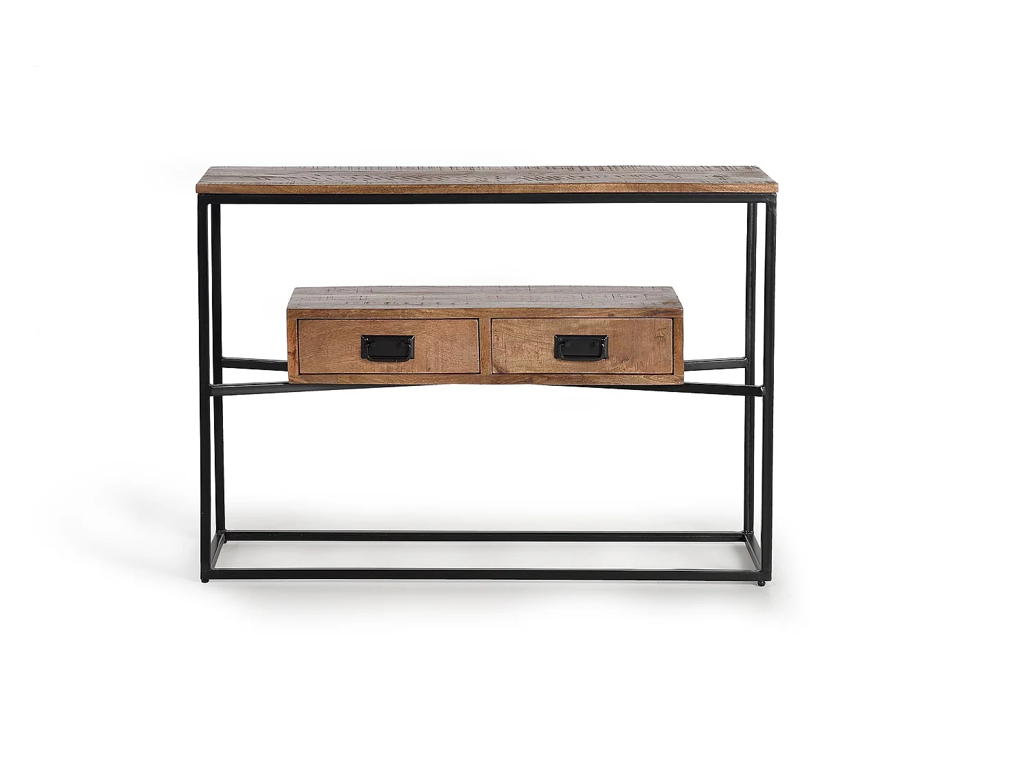 Konsola w stylu industrialnym z drewna mango z metalowymi akcentami