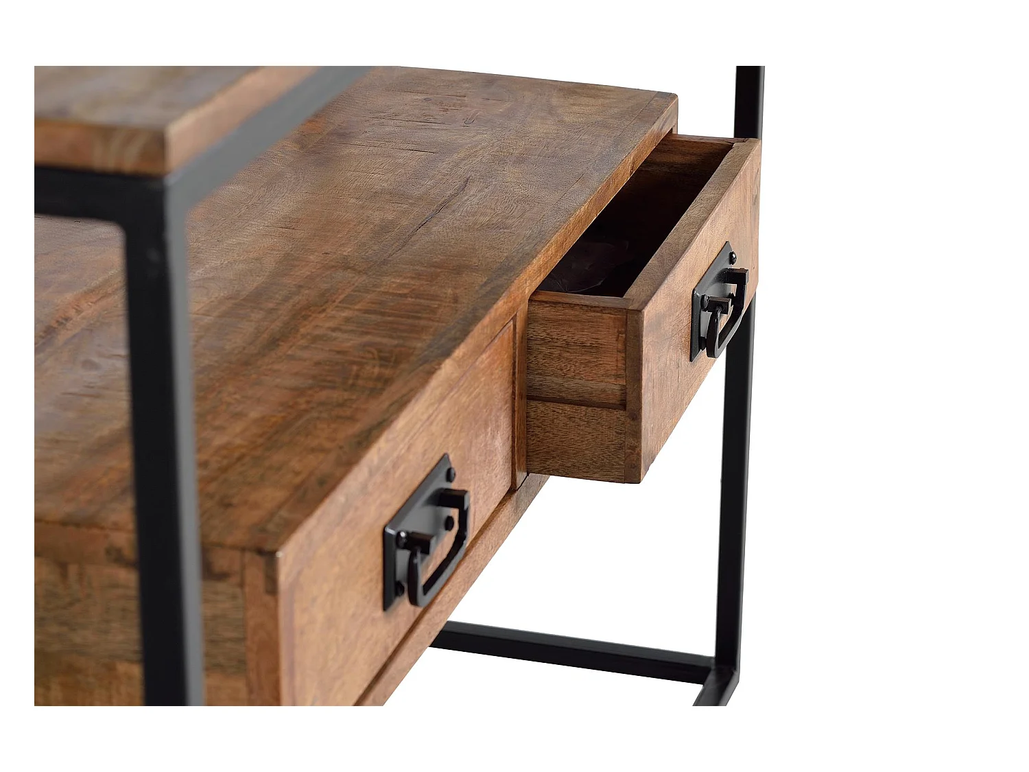 Konsola w stylu industrialnym z drewna mango z metalowymi akcentami