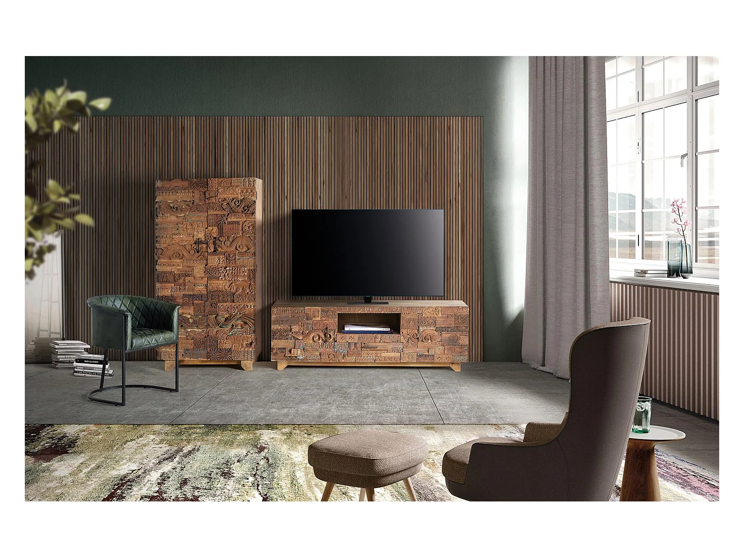 Szafka pod telewizor z odzyskanego drewna mango