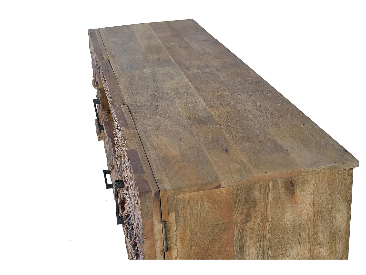 Meuble TV en bois de manguier 180 cm, style bohème ethnique sculpté - 60 x 180 x 50