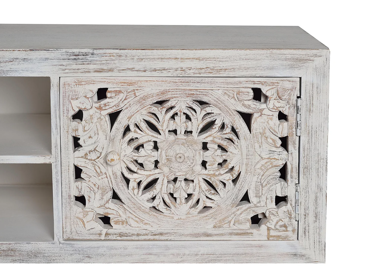 Meuble tv en bois de manguier sculptée et métal