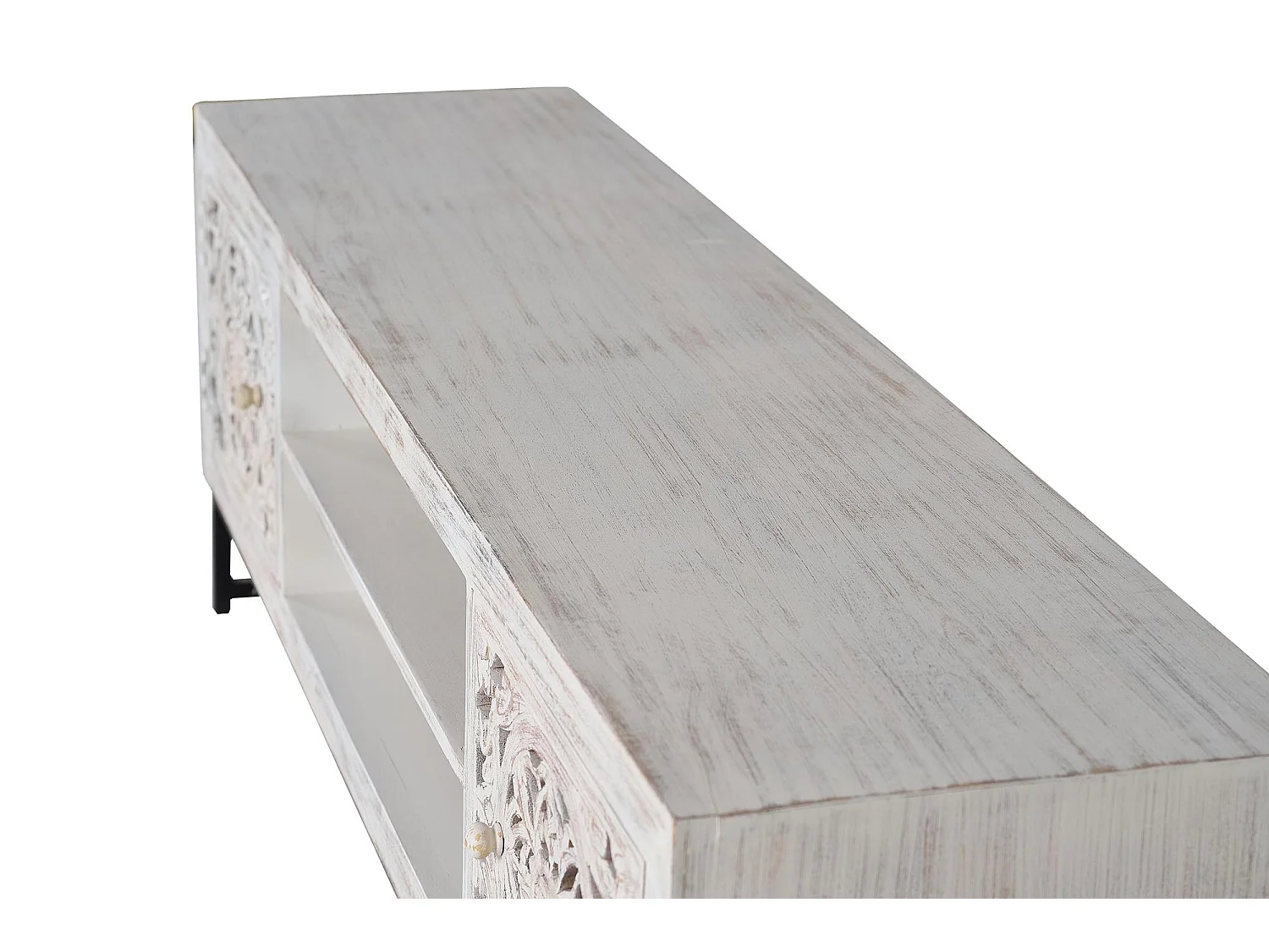 Meuble tv en bois de manguier sculptée et métal