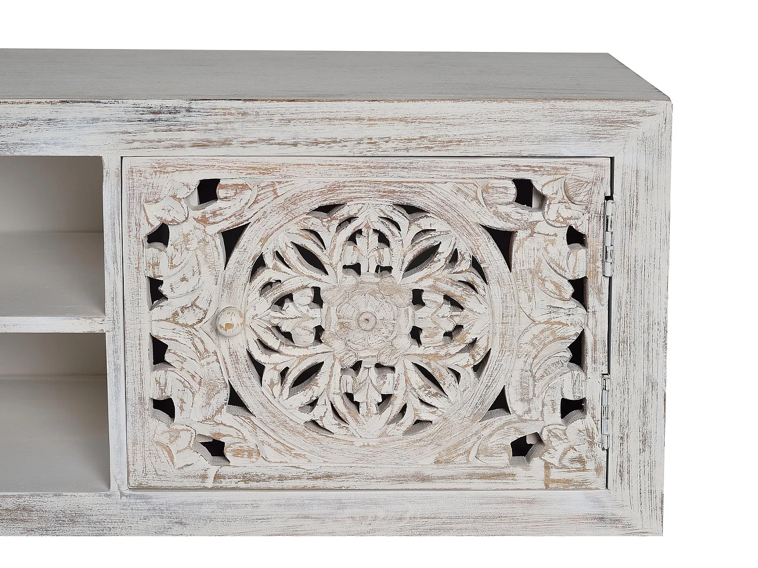 Meuble TV en bois de manguier 170 cm, style ethnique bohème sculpté - 55 x 170 x 40 cm