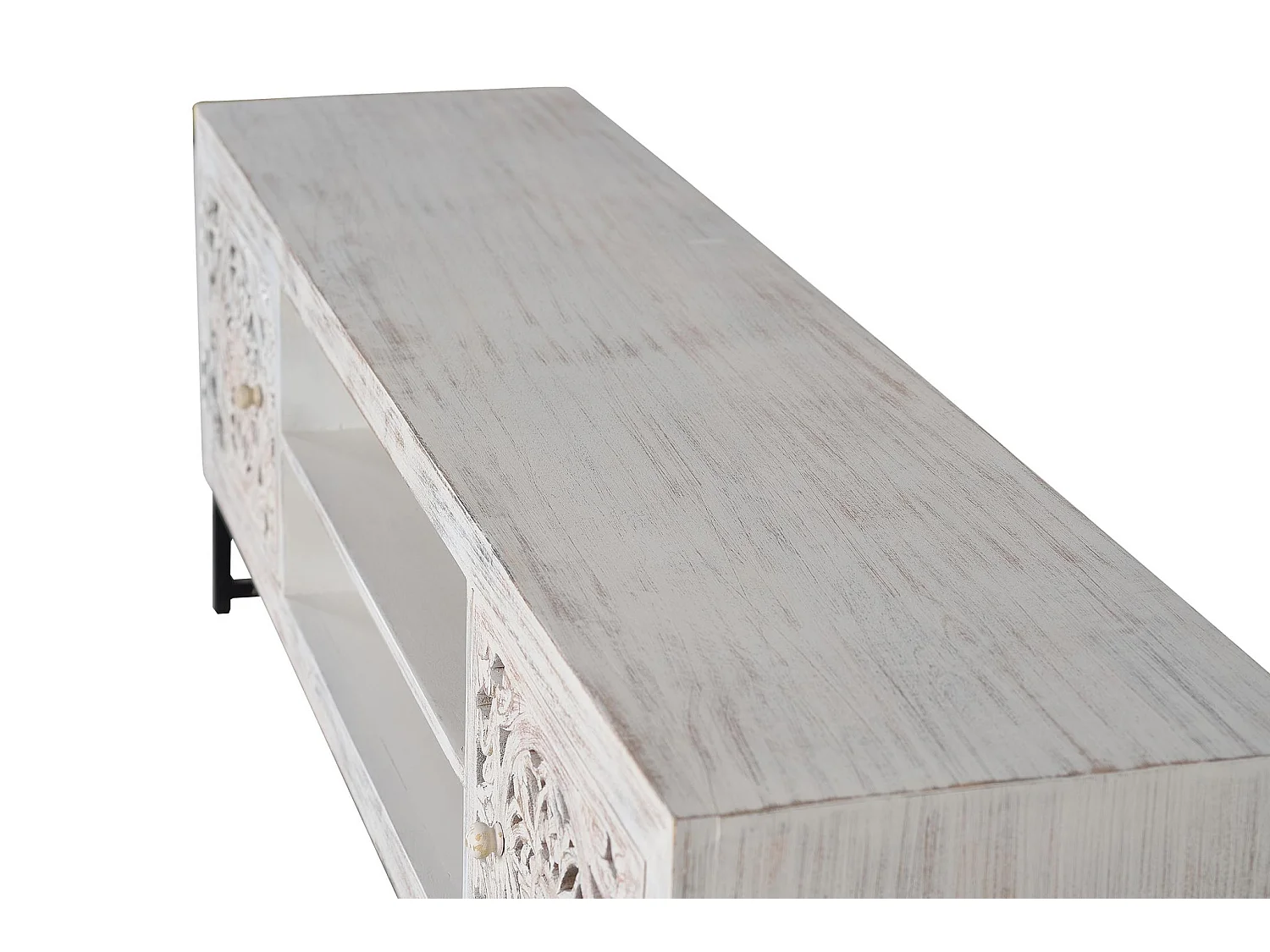 Meuble TV en bois de manguier 170 cm, style ethnique bohème sculpté - 55 x 170 x 40 cm