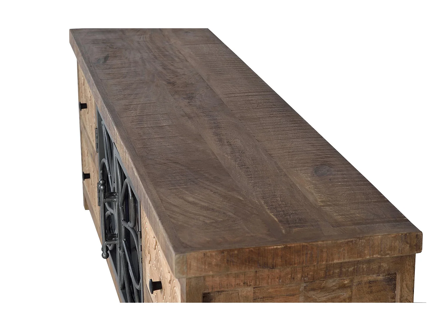 TV-Schrank aus gealtertem braunem Mangoholz und Metall