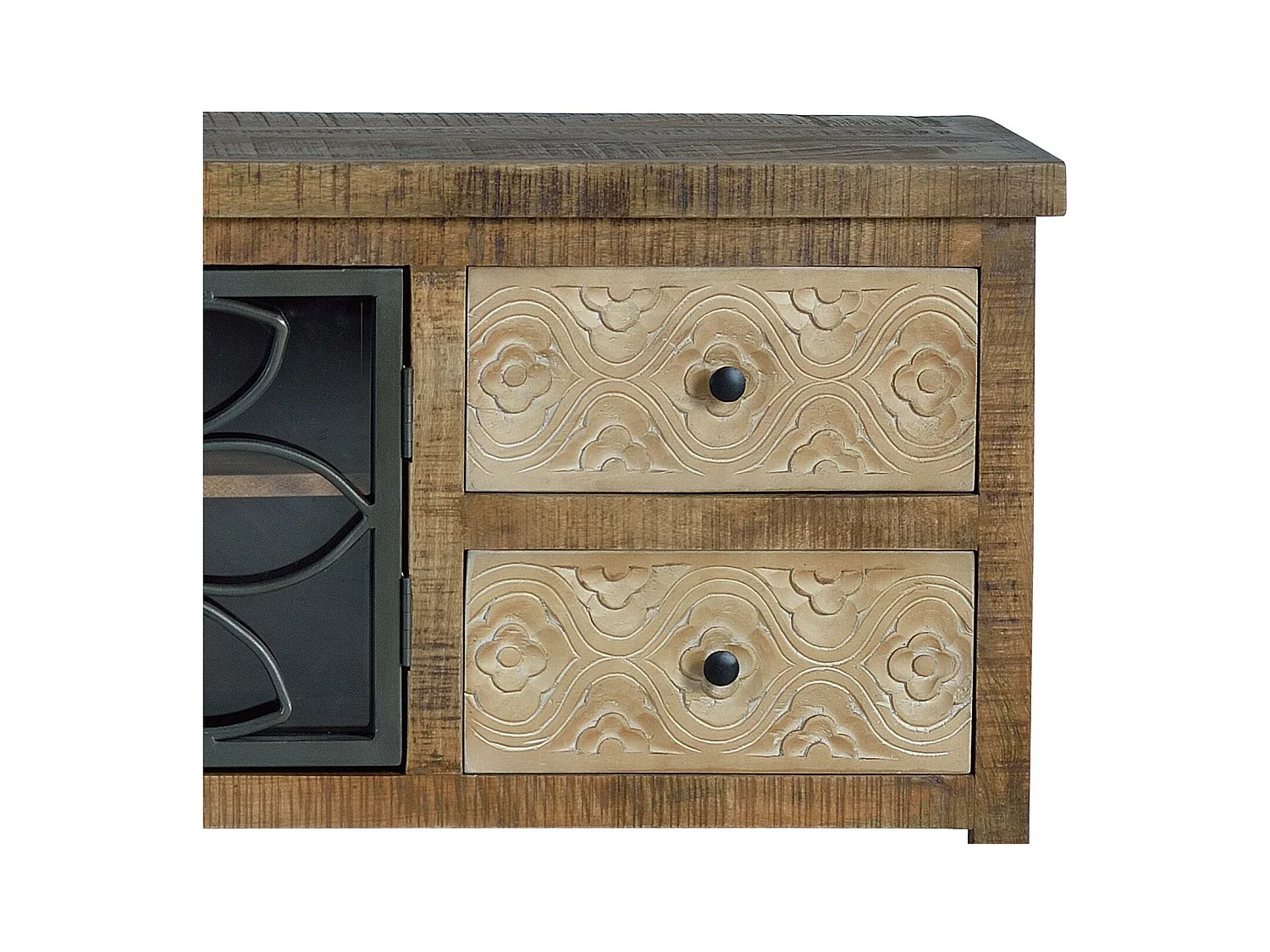 TV-Schrank aus gealtertem braunem Mangoholz und Metall