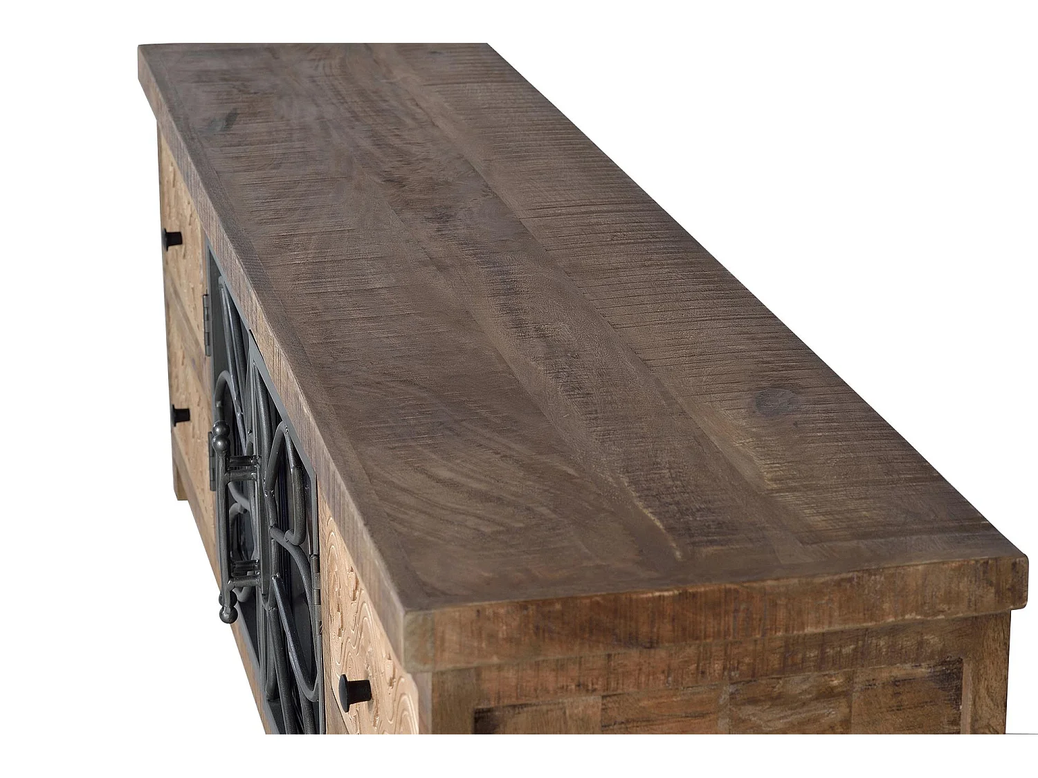 Meuble TV en bois manguier marron vieilli et métal