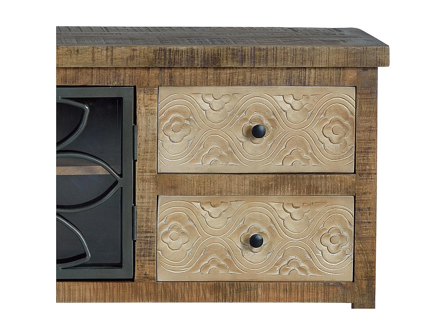 TV-Schrank aus gealtertem braunem Mangoholz und Metall