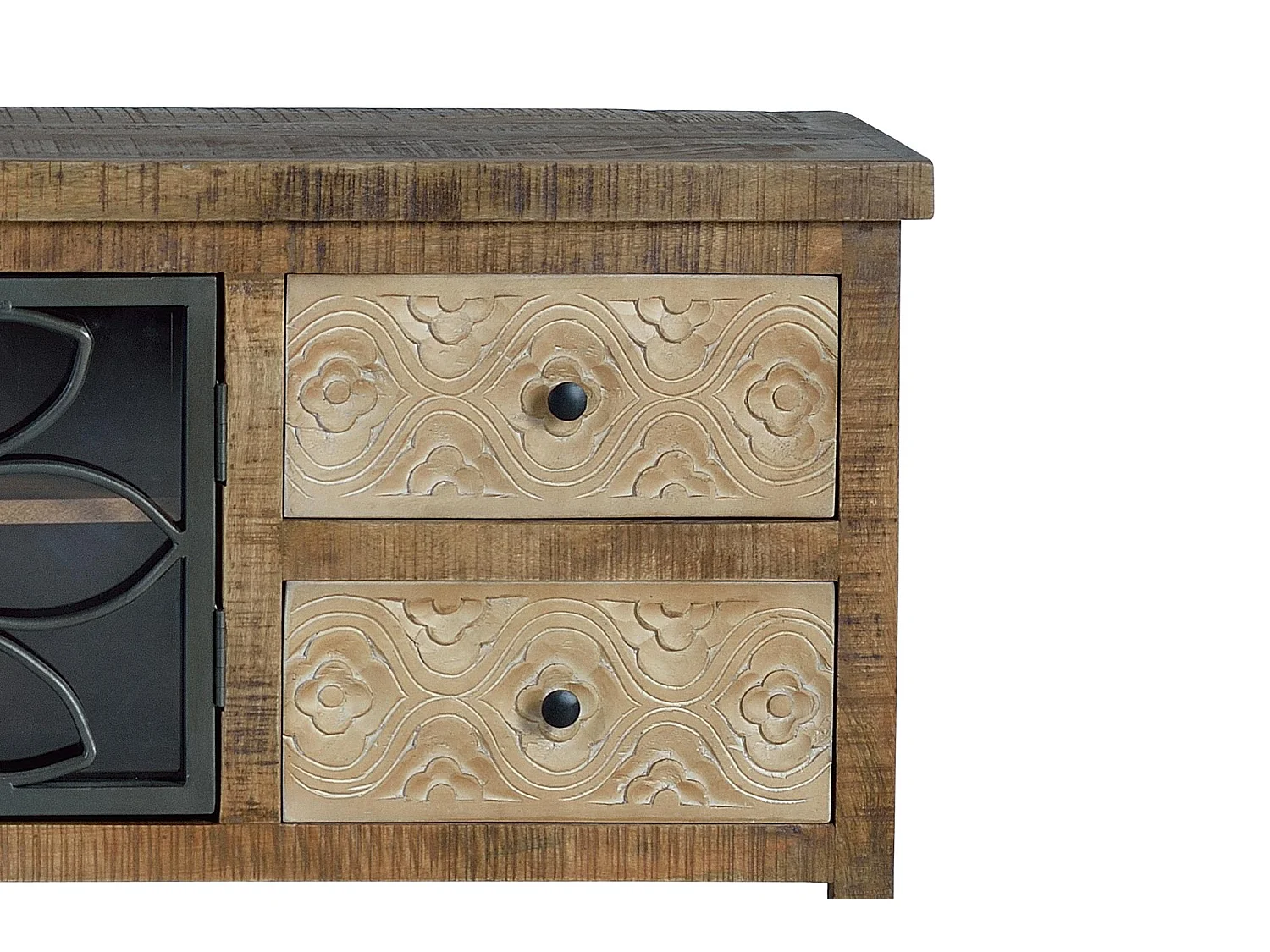 Meuble TV en bois manguier marron vieilli et métal