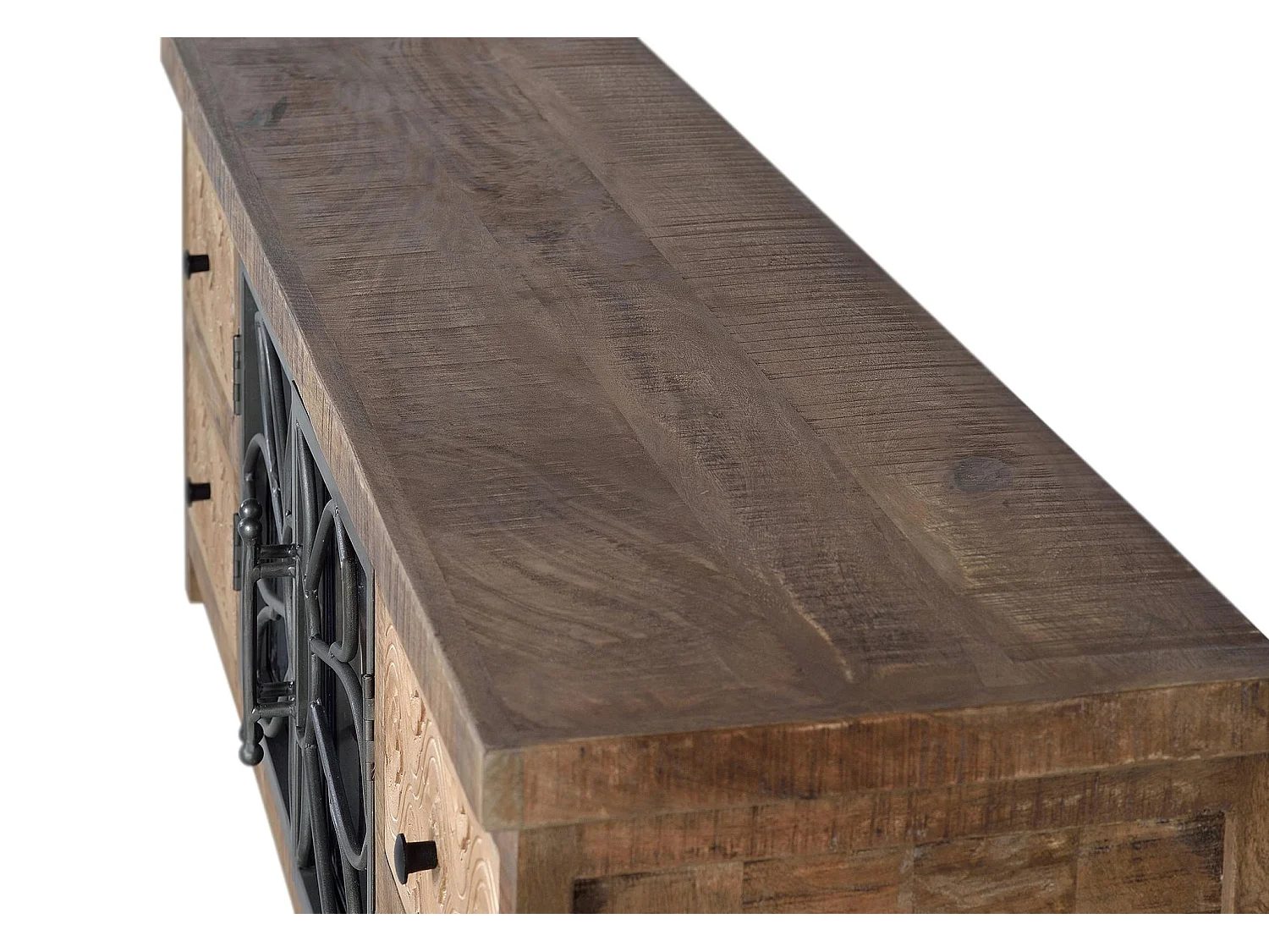 TV-Schrank aus gealtertem braunem Mangoholz und Metall