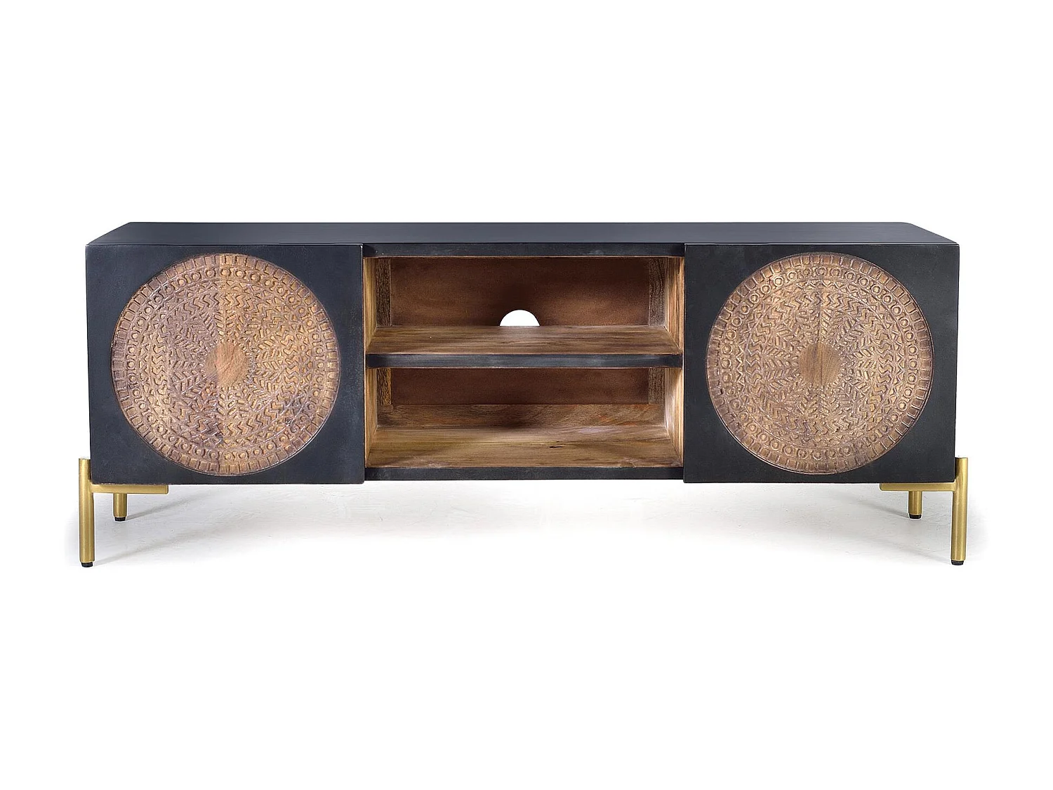 TV-meubel met houten handgrepen en metaal