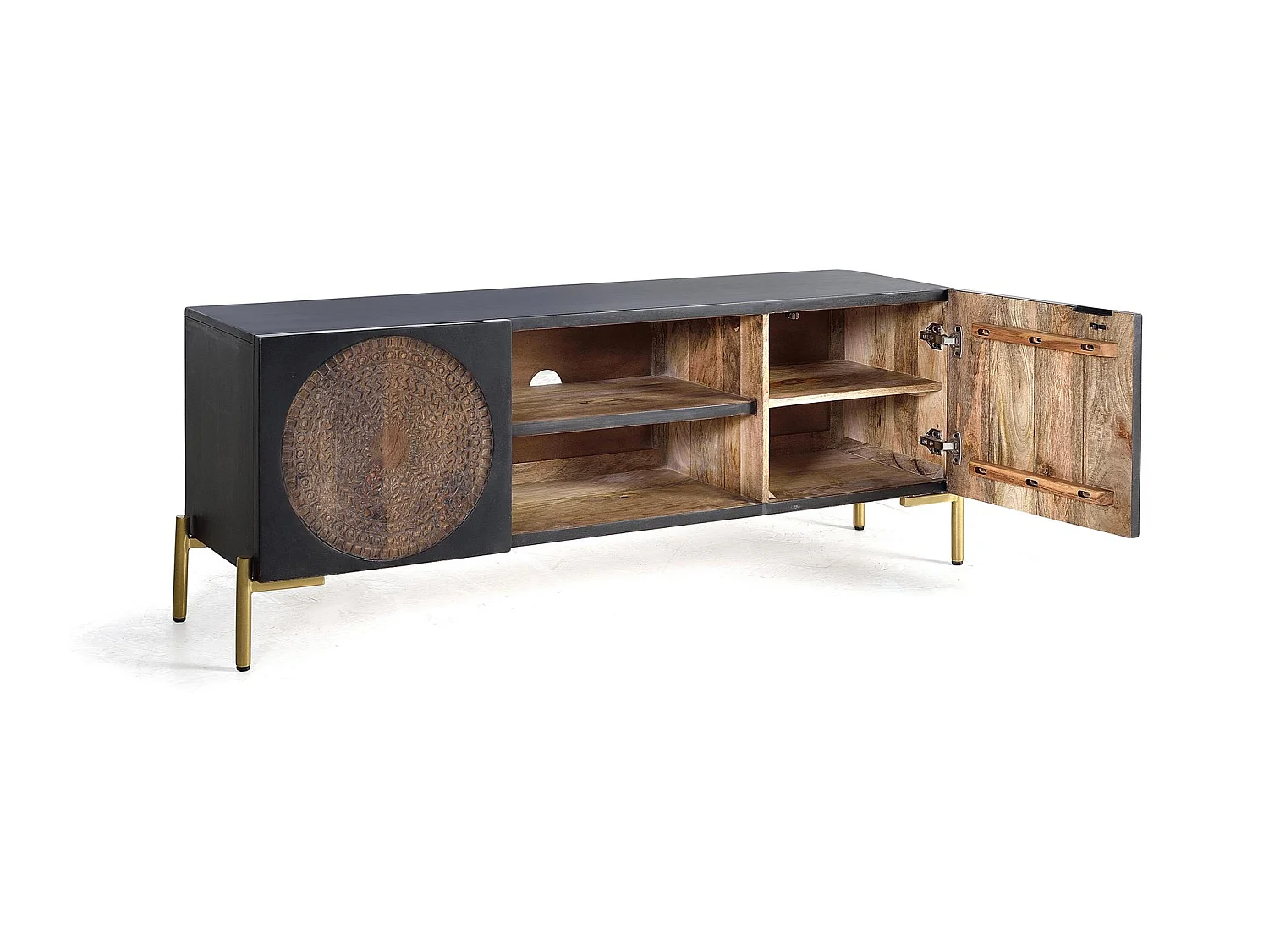 Meuble TV en bois de manguier 145 cm, style ethnique rustique - 56 x 145 x 40