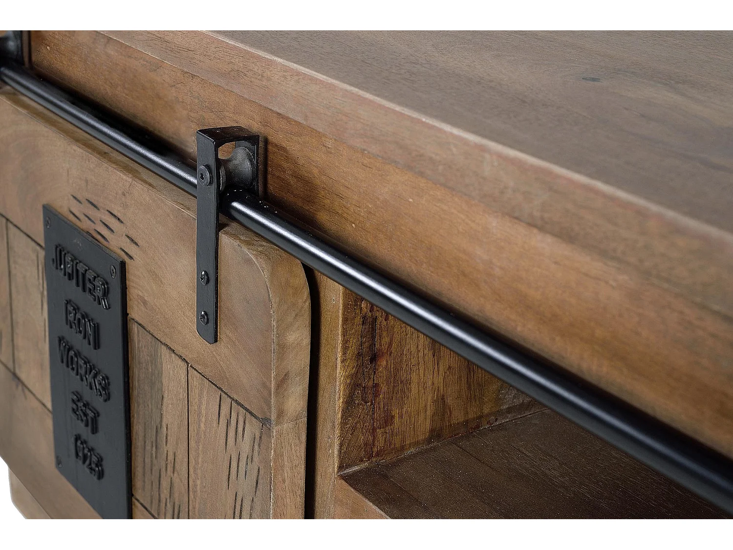 Meuble TV en manguier de style industriel avec deux portes