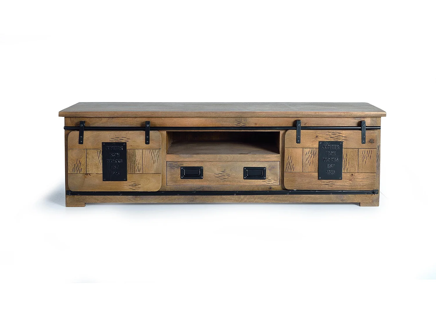 Meuble TV en bois de manguier 180 cm, style industriel - 55 x 180 x 50