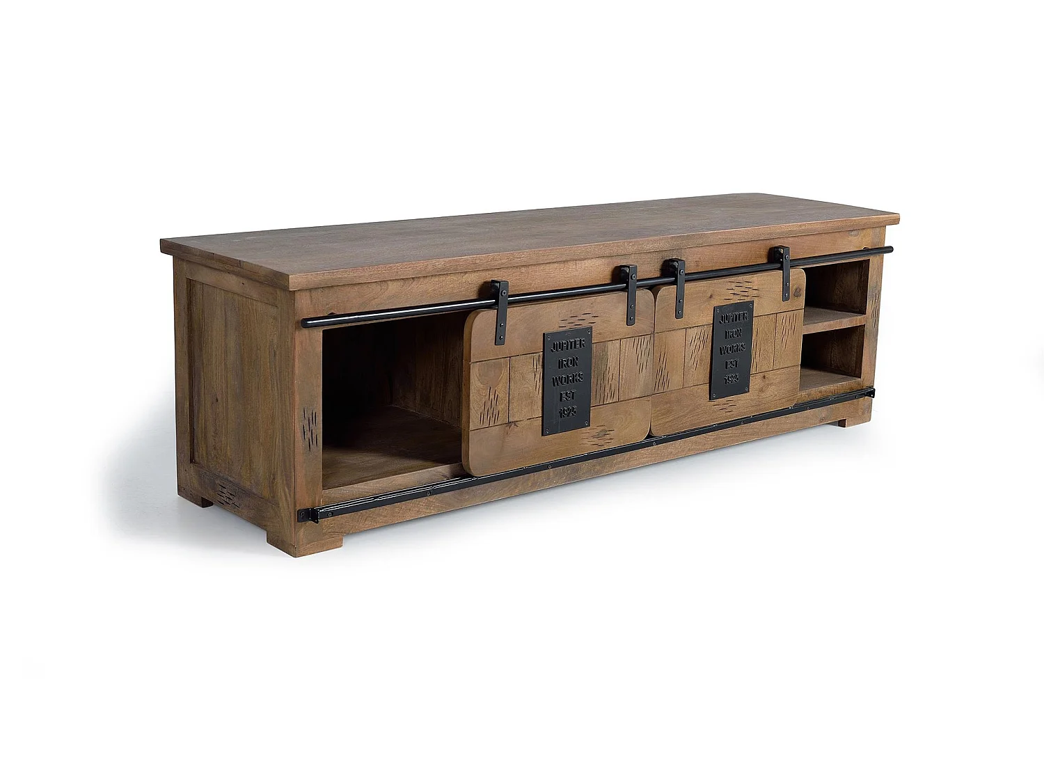 Meuble TV en bois de manguier 180 cm, style industriel - 55 x 180 x 50