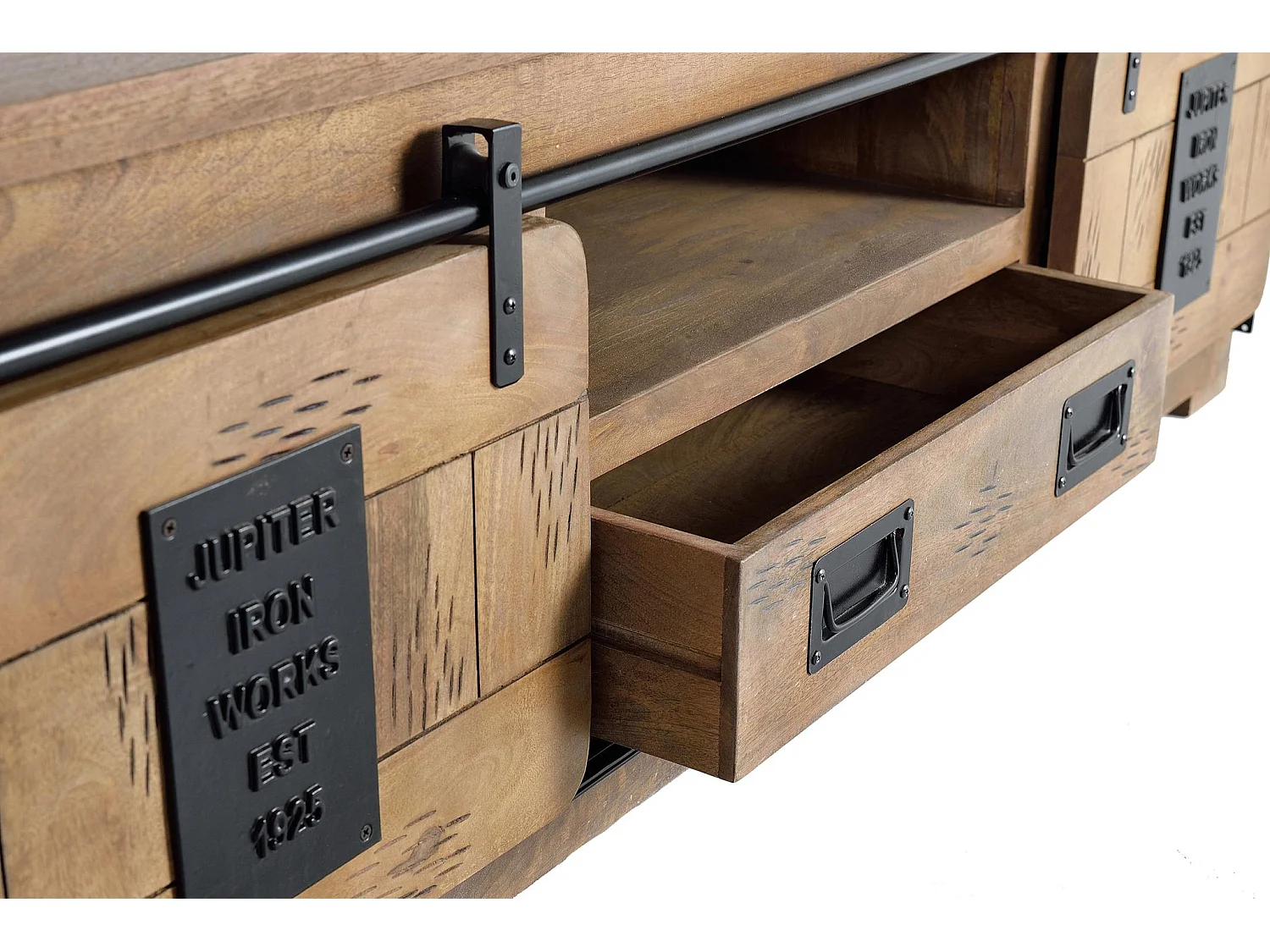 Meuble TV en bois de manguier 180 cm, style industriel - 55 x 180 x 50