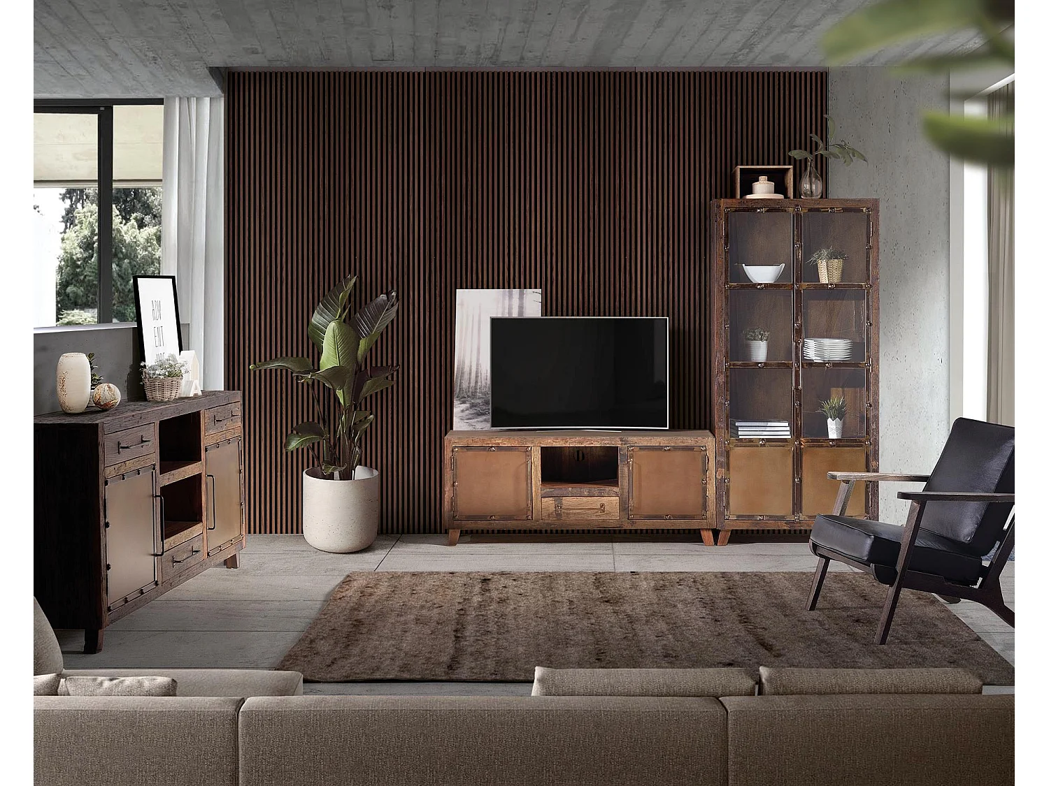 Meuble TV en bois récupéré et métal