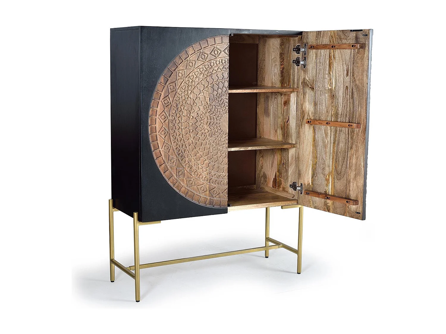 Armoire en bois manguier et métal doré