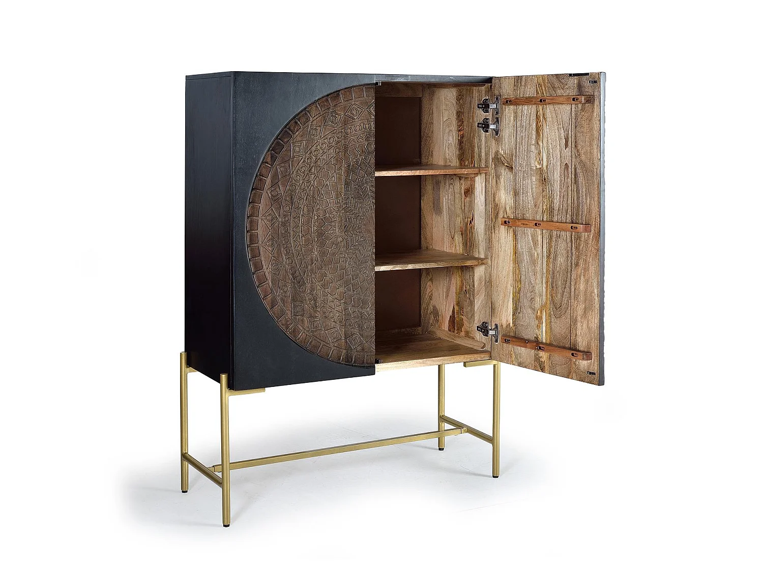Armoire en bois de manguier 100 cm, style ethnique rustique - 143 x 100 x 45