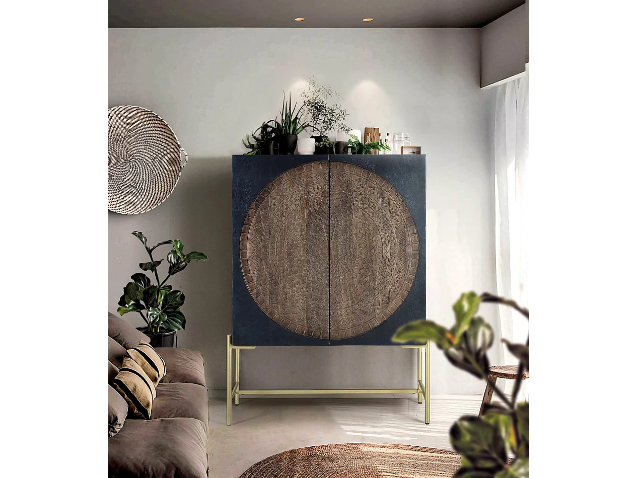 Armoire en bois de manguier 100 cm, style ethnique rustique - 143 x 100 x 45