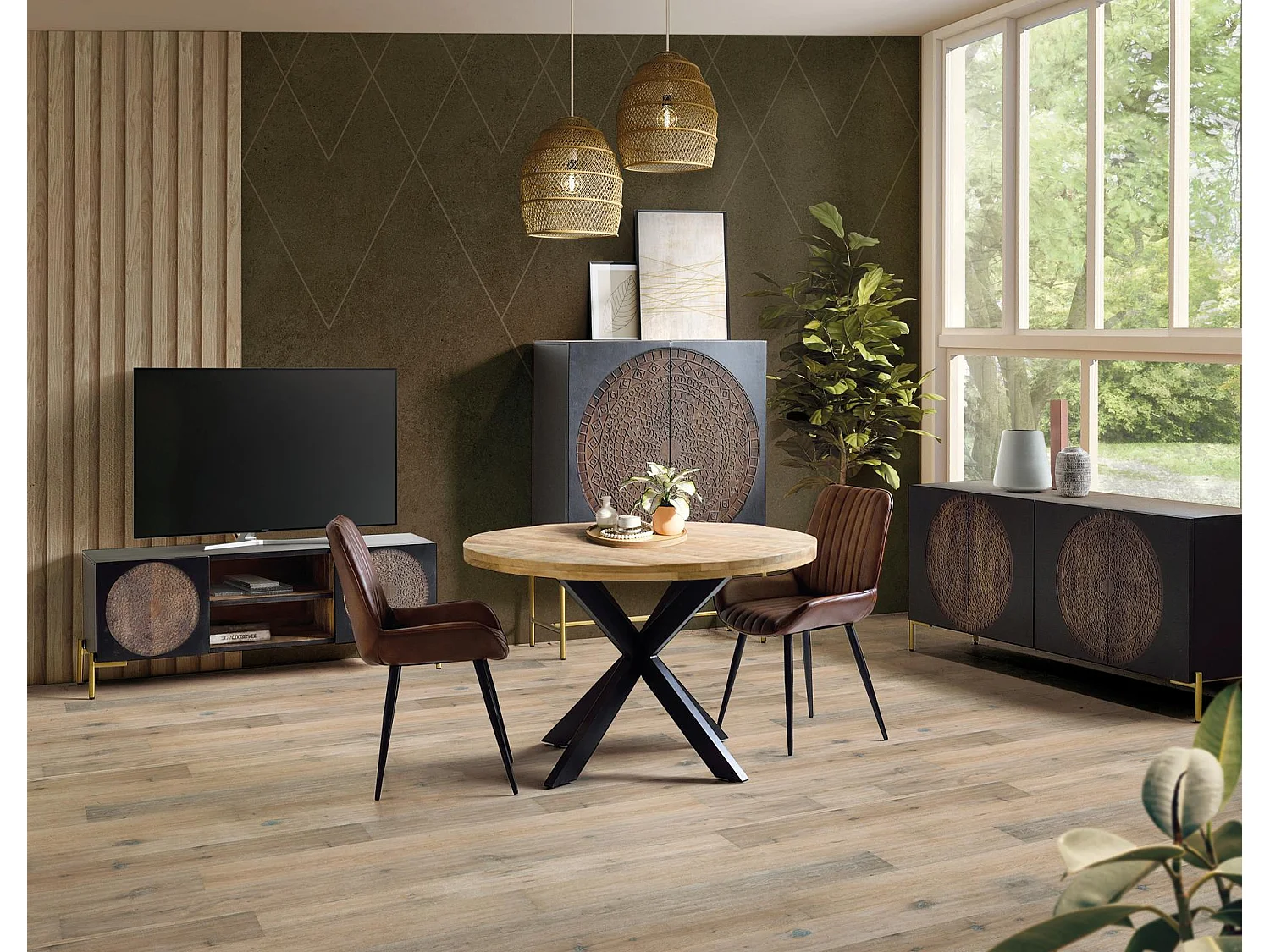Armoire en bois de manguier 100 cm, style ethnique rustique - 143 x 100 x 45