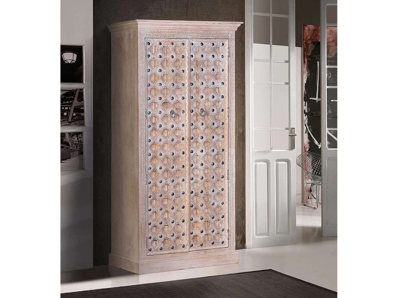 Armoire en bois de manguier 97 cm, style méditerranéen moderne - 190 x 97 x 50