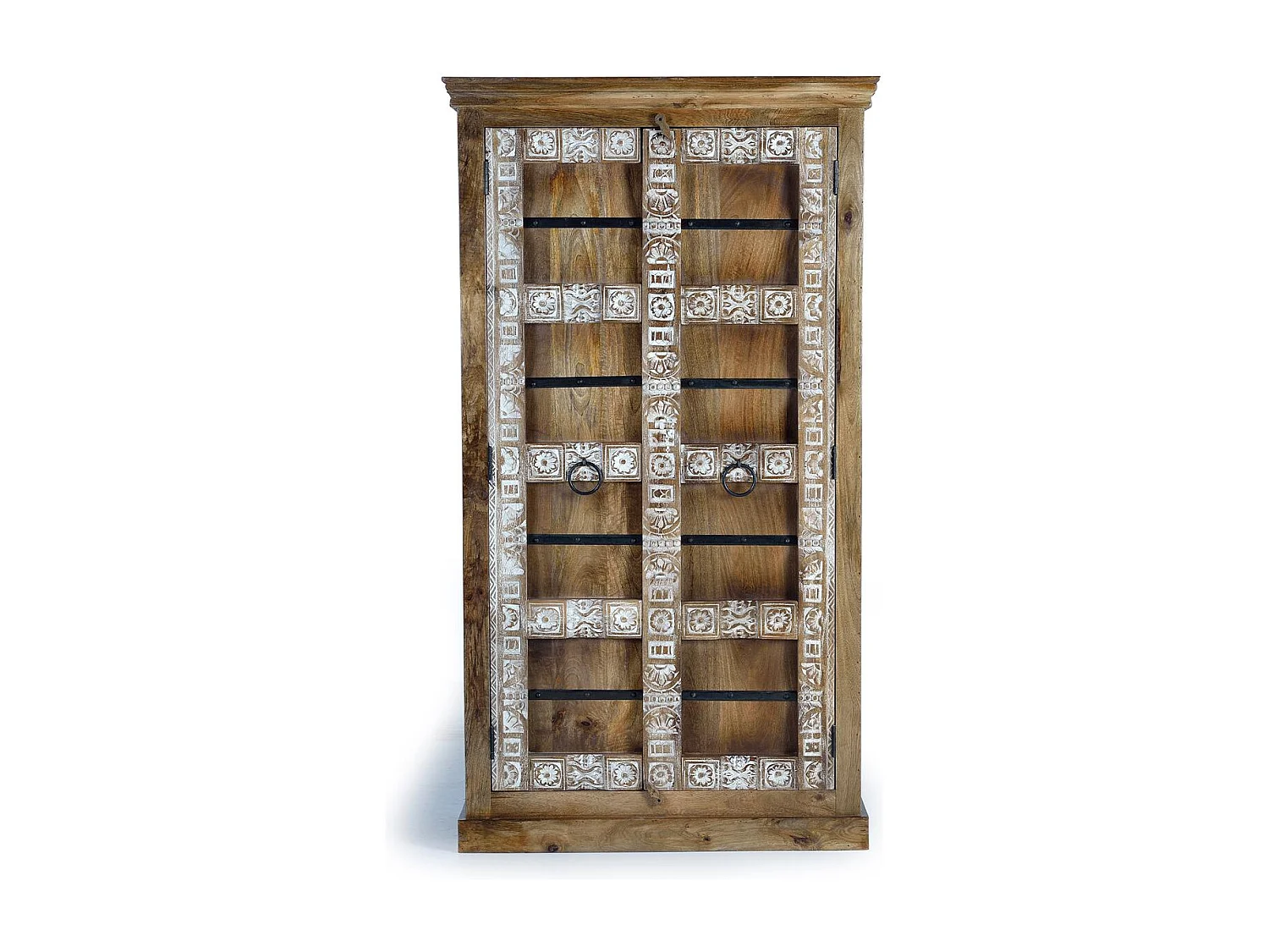 Armoire 2 portes en manguier avec étagères intérieures