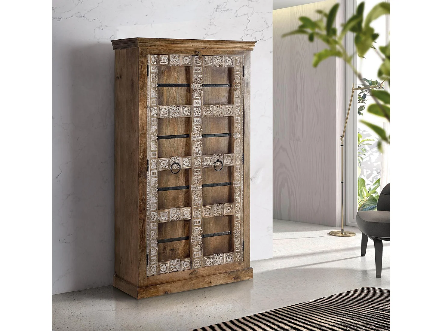 Armoire en bois de manguier 100 cm, style rustique moderne - 180 x 100 x 45