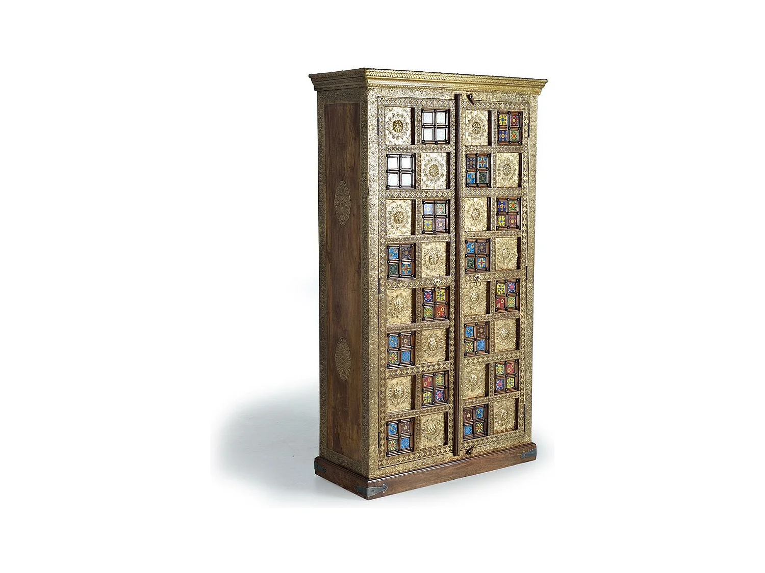 Dwudrzwiowa szafa ze złotymi detalami i płytkami