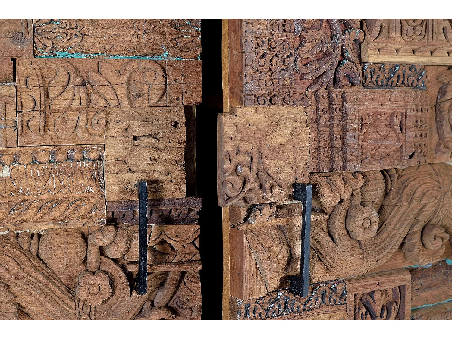 Armoire en bois de manguier, bois recyclé, style ethnique bohème sculpté, 90 cm - 180 x 90 x 50 cm