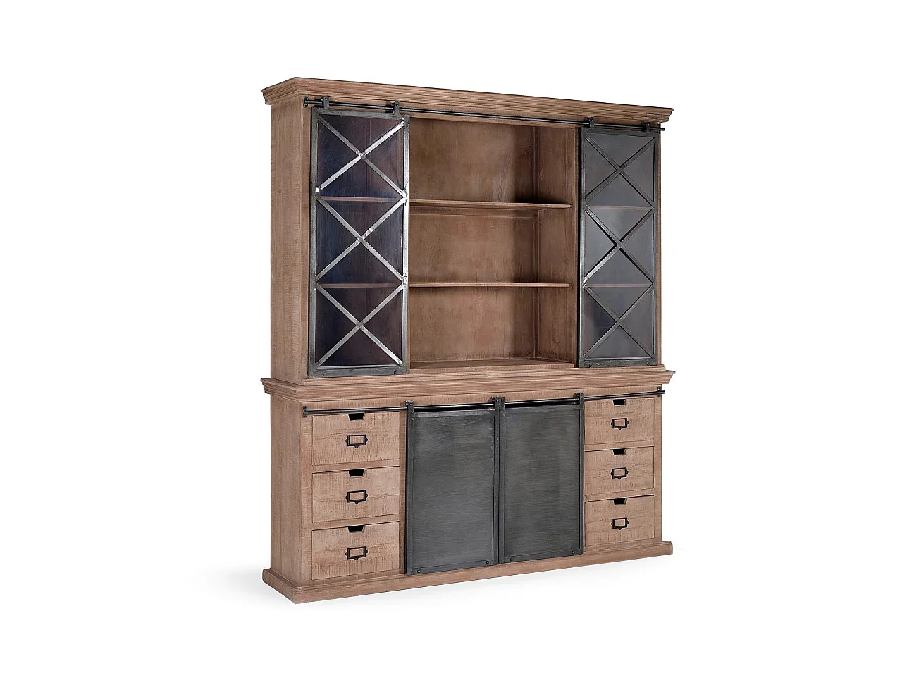 Buffet en bois de manguier 200 cm, style industriel moderne - 220 x 200 x 53
