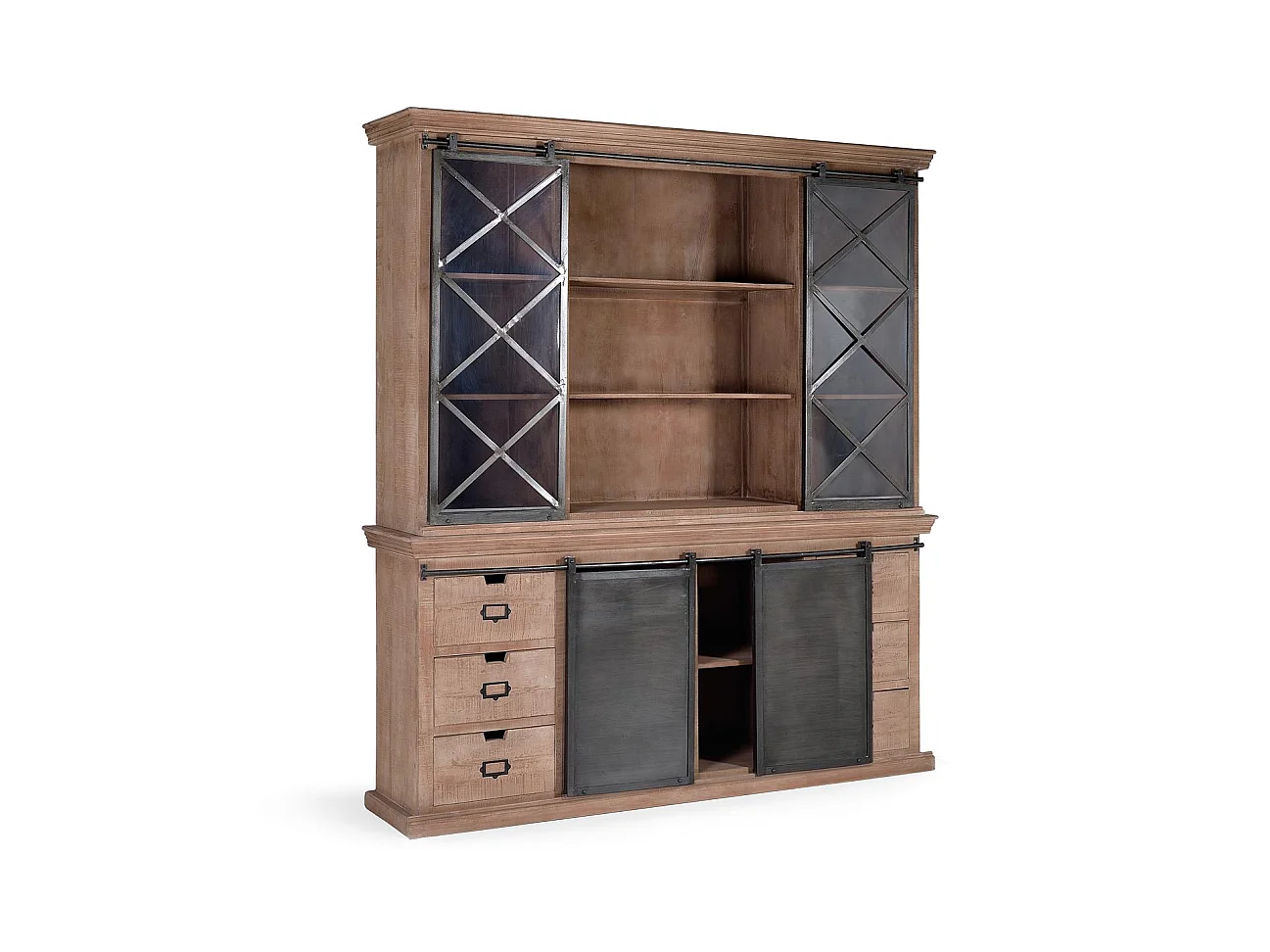 Buffet en bois de manguier 200 cm, style industriel moderne - 220 x 200 x 53