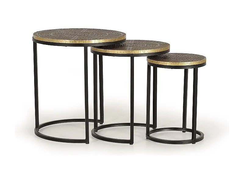 Set de 3 tables plateau bronze et piètement métal