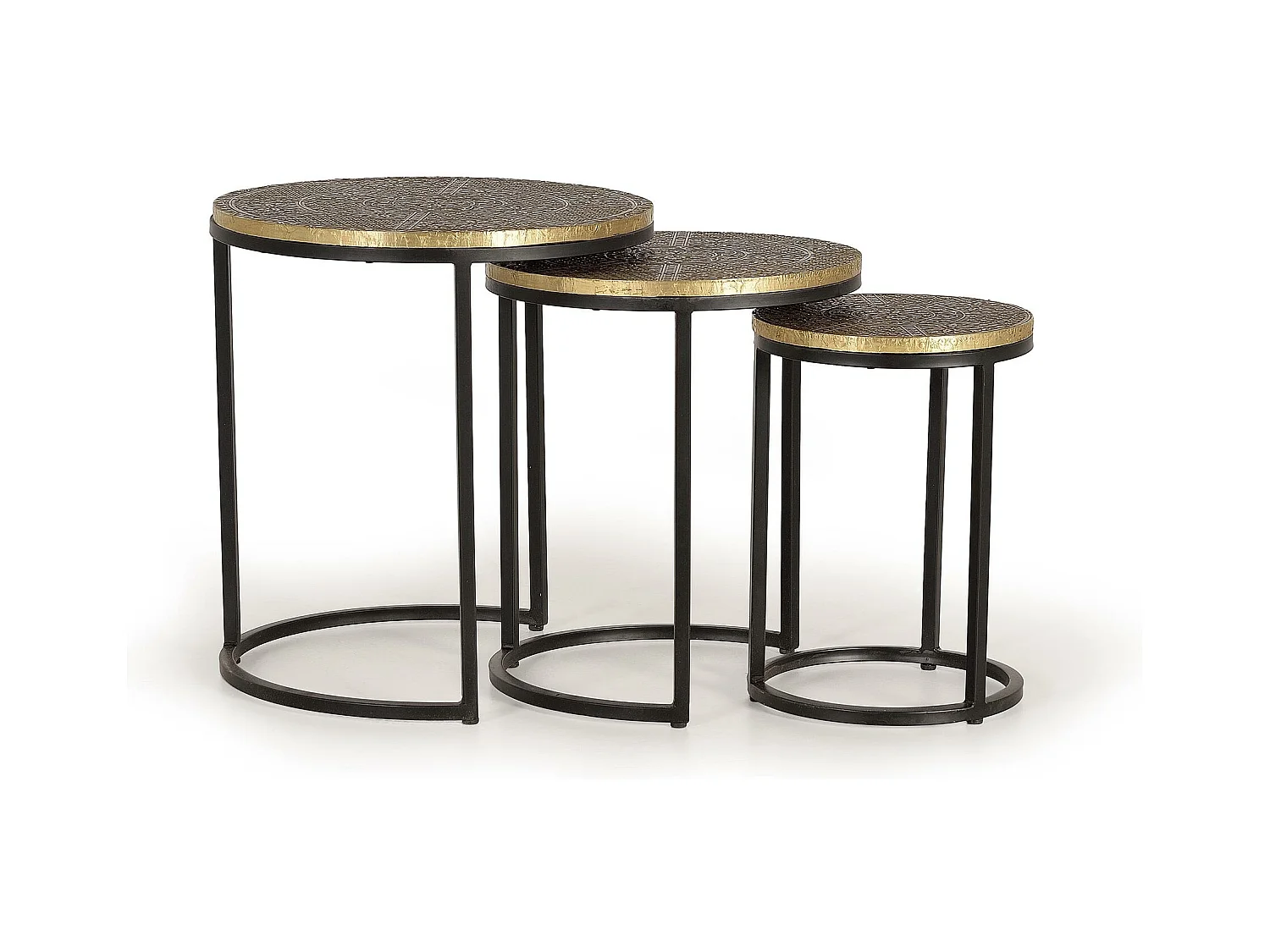 Set de 3 tables plateau bronze et piètement métal