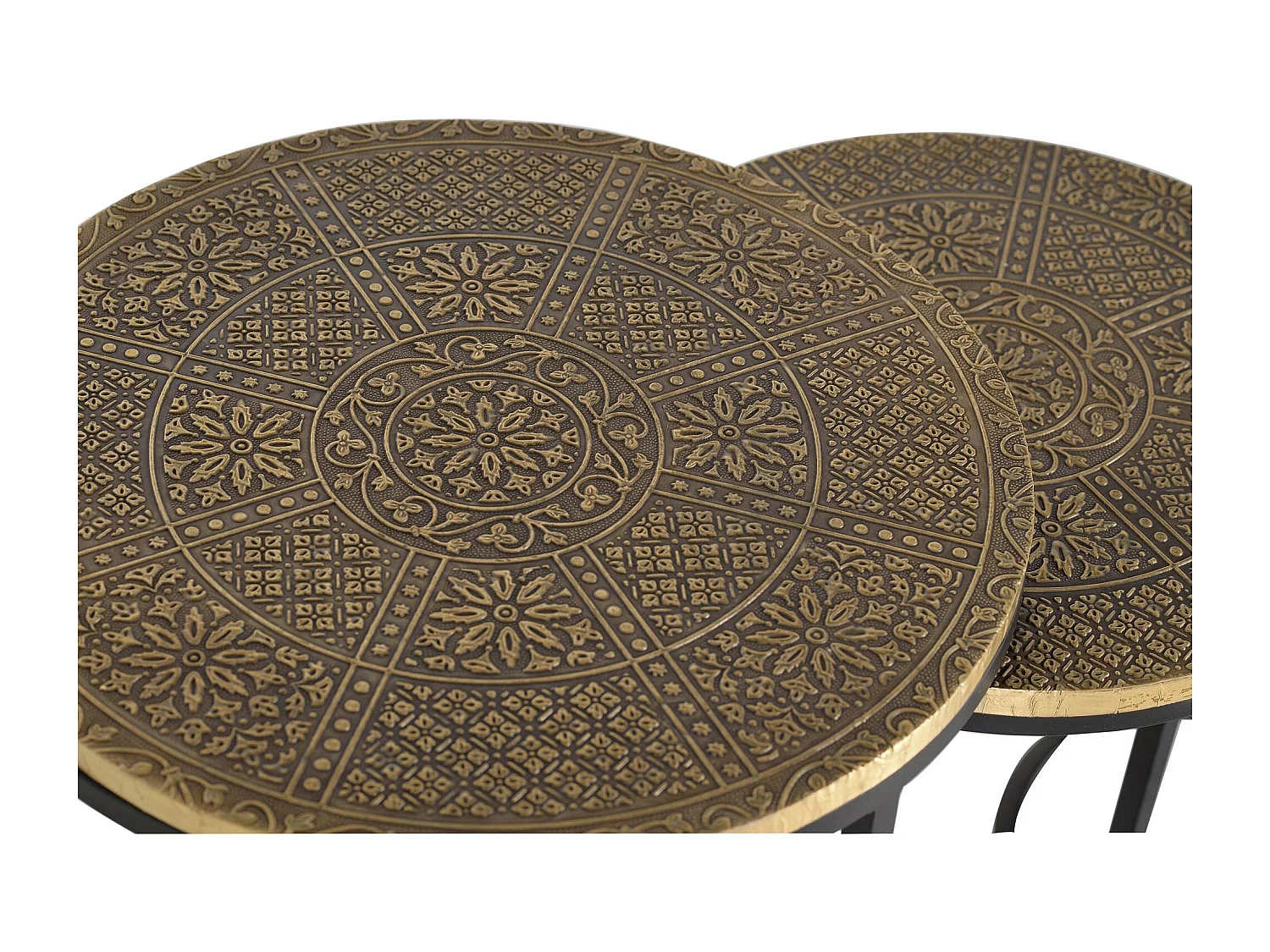 Set van 3 tafels plateau brons en piètement metaal