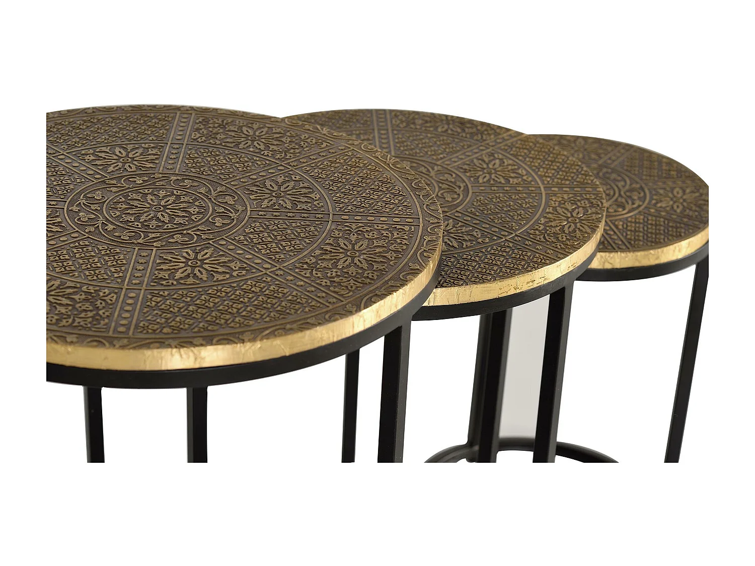 Set van 3 tafels plateau brons en piètement metaal