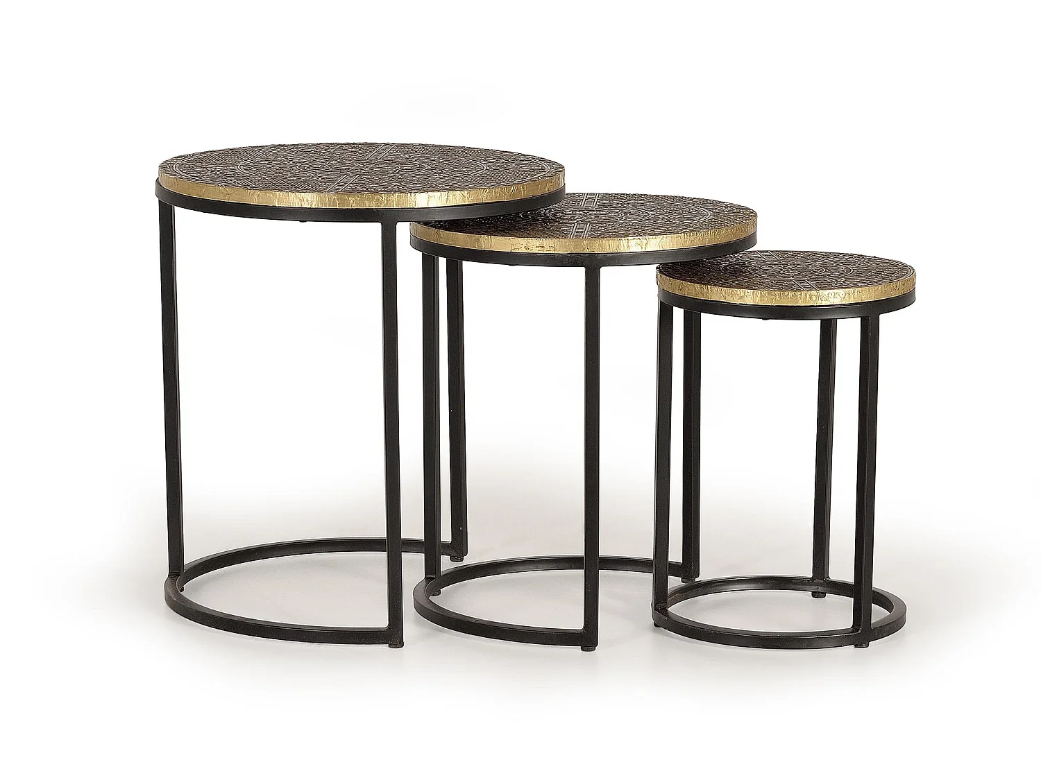 3er Set Tische mit Bronzeplatte und Metallgestell