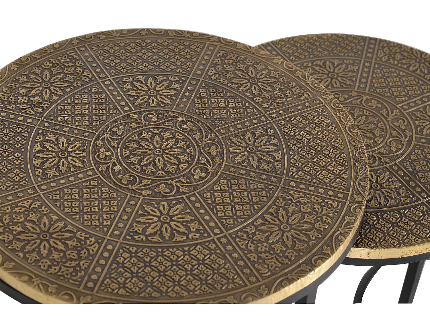 3er Set Tische mit Bronzeplatte und Metallgestell