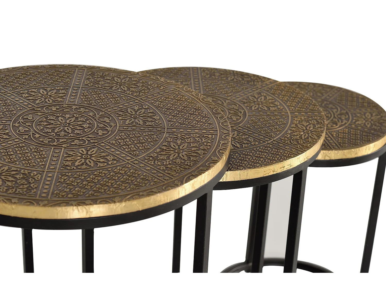 3er Set Tische mit Bronzeplatte und Metallgestell