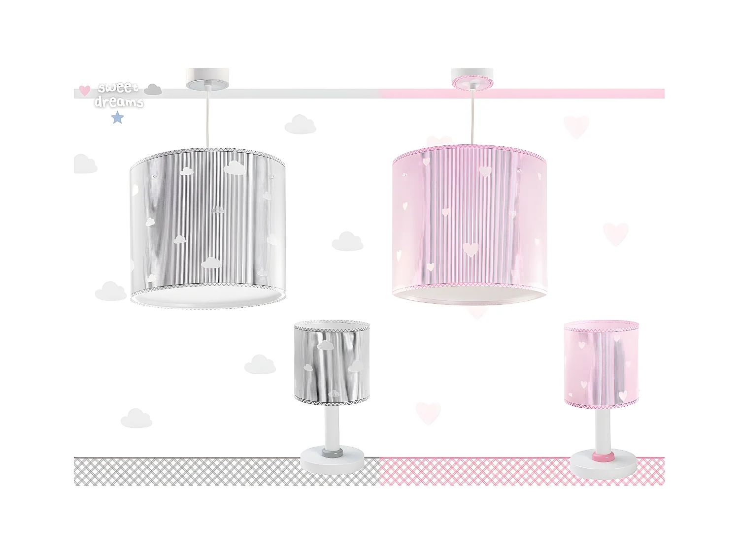 Lustre et lampe suspension enfant Sweet Dreams coeurs rose