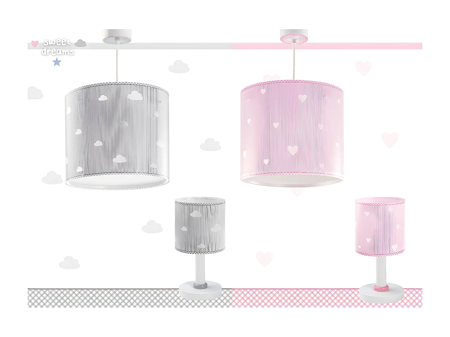 Lustre et lampe suspension enfant Sweet Dreams coeurs rose