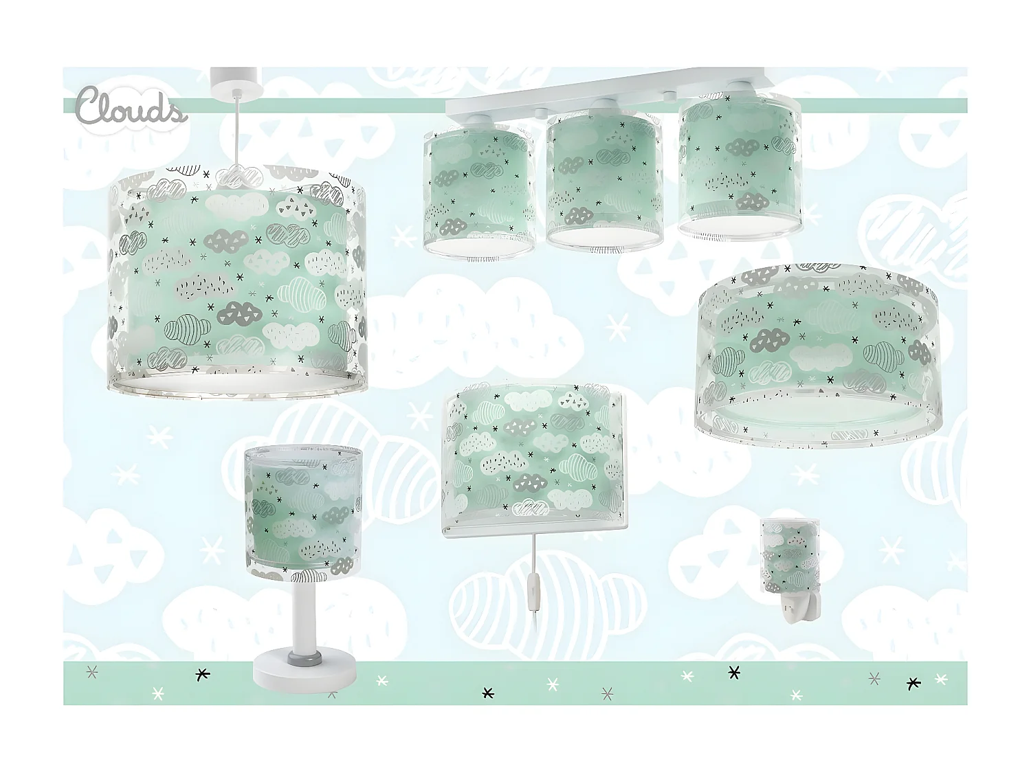 Lámpara infantil de techo Clouds Nubes verde | DALBER