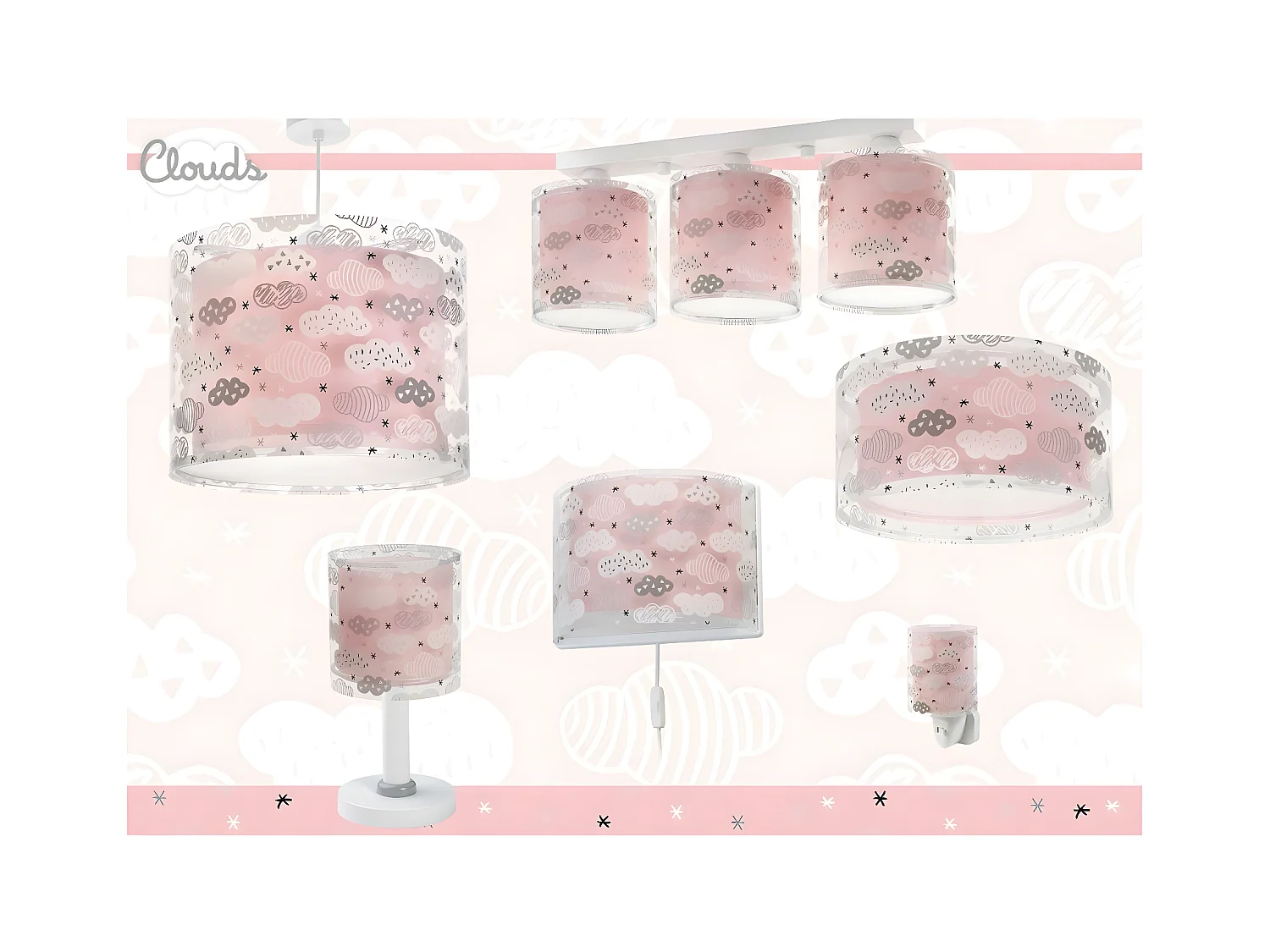 Lámpara infantil de techo Clouds Nubes rosa | DALBER