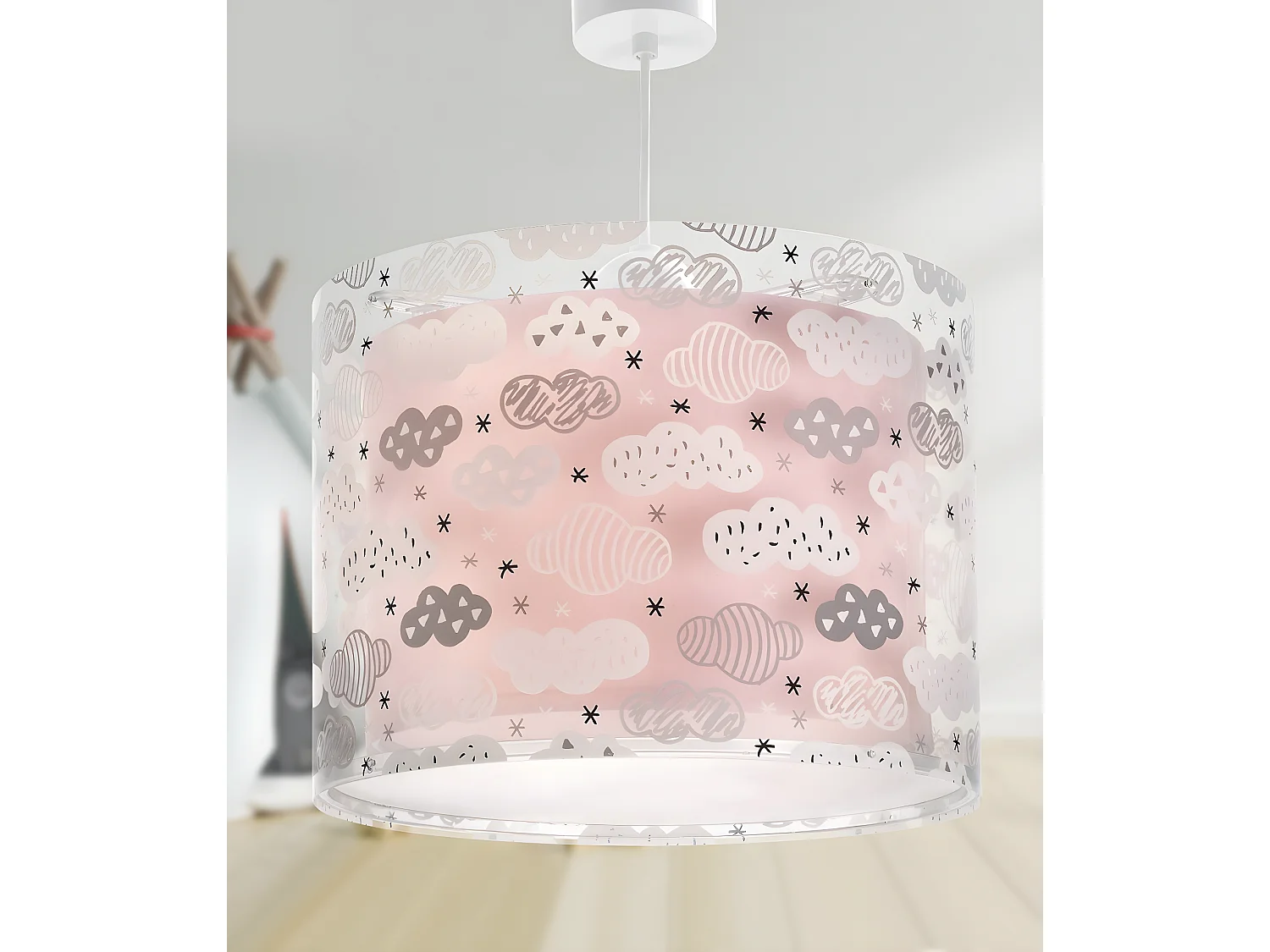 Lustre et lampe suspension enfant Clouds Nuages rose