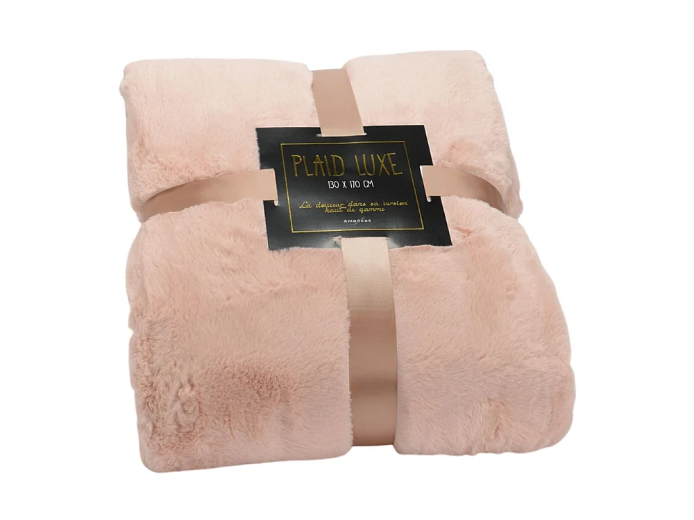 Plaid Luxe vieux rose doublé en polyester 130x170 cm