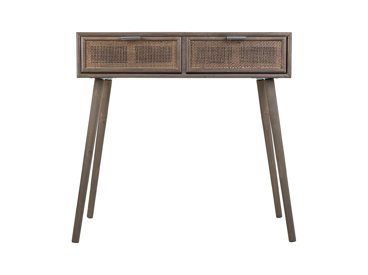 Móvel de corredor em madeira e grade de bambu com 2 gavetas cinza 80x42x79