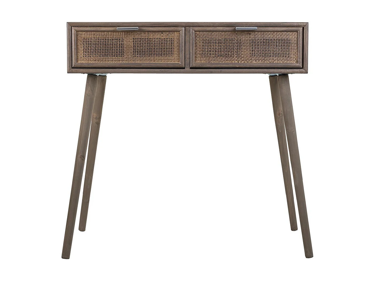 Móvel de corredor em madeira e grade de bambu com 2 gavetas cinza 80x42x79