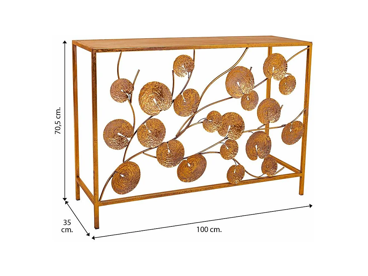 Goldene Konsole aus Metall 100x35x70,5h cm