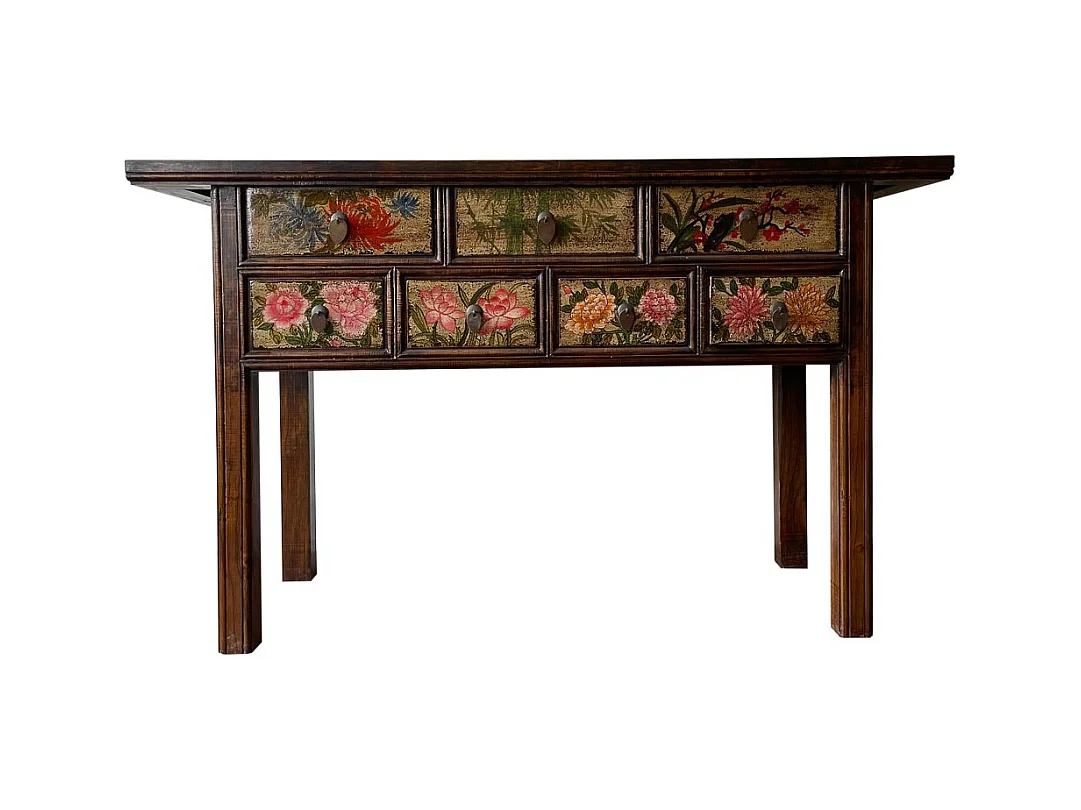 Mesa de hall de entrada em madeira artesanal castanha pintada à mão, 173,5x45x89cm