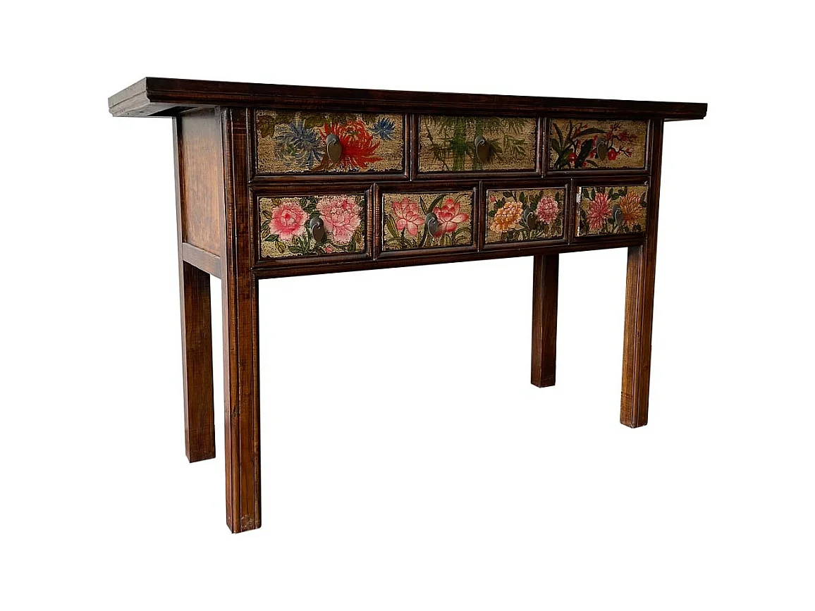 Mesa de hall de entrada em madeira artesanal castanha pintada à mão, 173,5x45x89cm